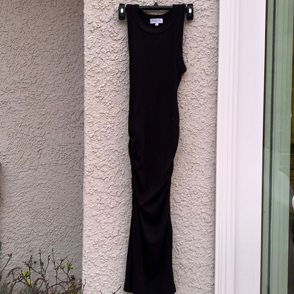 Michael Stars Black Ribbed Midi Ruched Tank Dress Women's Size XS - Picture 2 of 9